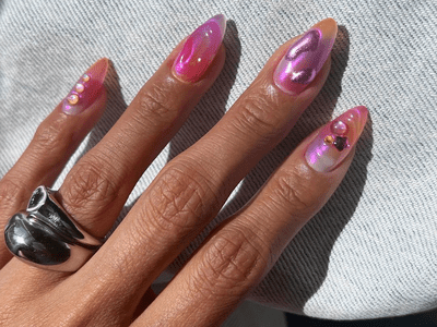 pink and purple chrome nails