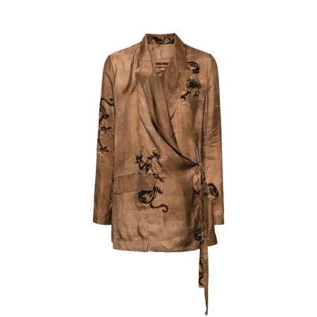 Uma Wang Dragon-Print Wrap Jacket in muted gold